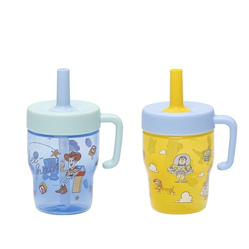 Zak Designs Disney Pixar Toy Story Capri Toddler Tumbler For Travel or At Home 10oz 2-Pack Durable Plastic Sippy Cups With Handle and Leak-Proof Design are Perfect For Kids (Woody Buzz & Friends)