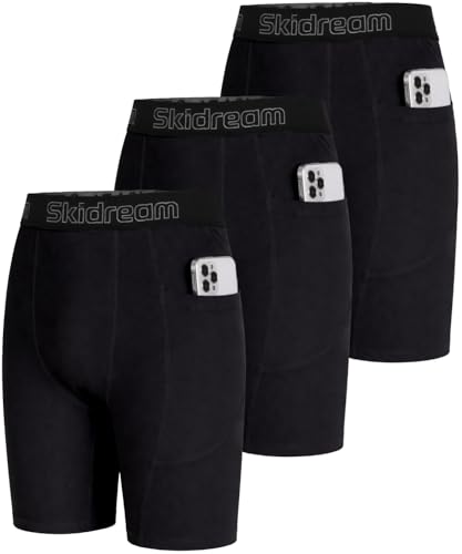 3 Pack Boys Compression Shorts with Pockets Youth Athletic Base Layer