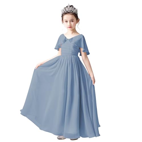 dideyttawl Chiffon Flower Girls Dress Cape Sleeves Junior Bridesmaid Dress for Girls 4-16 Special Occasion 383