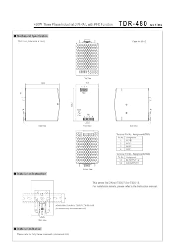 Alimentation triphasée TDR-480 rail DIN compacité extrême boîtier mince 480W triphasé