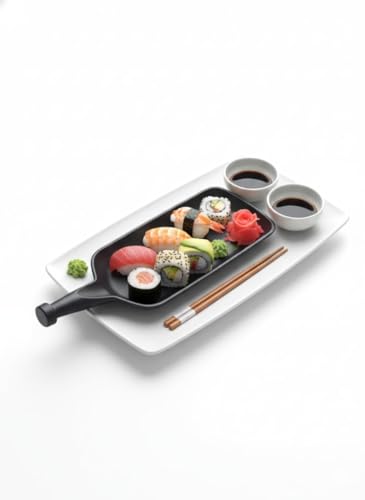 Image of AEWIN Serving Bat Platter for Snacks & Starters | Premium Black Serving Tray with Handle | Stylish Serving Plate for Appetizers, Finger Foods, Desserts & Party Serving | Restaurant & Home Use Black