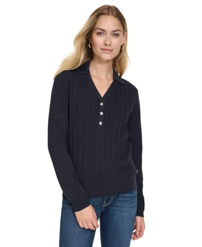 Image of Nautica Women's V-Neck Cable Polo Long Sleeve