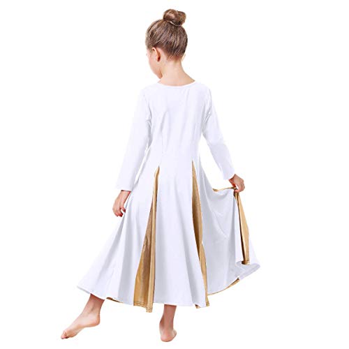 image for IBAKOM Little/Big Girls Metallic Gold Color Block Long Sleeve Liturgic