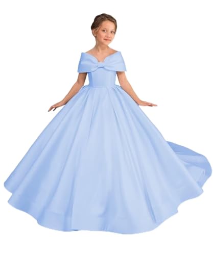 Off Shoulder Pageant Dresses First Communion Dress for Girls A-line Satin Flower Girl Dress Ball Gowns