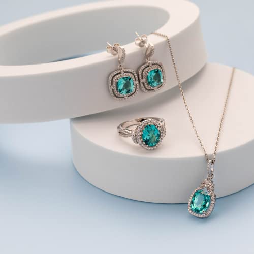 PEORA Simulated Paraiba Tourmaline Ring for Women 925 Sterling Silver, Large 3 Carats Oval Shape 10x8mm, Sizes 5 to 94