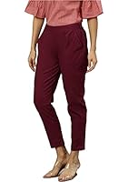 Yash Gallery Women's Cotton Slub Straight Solid Trousers for Women (5014YKMAROON_Maroon_XXX-Large)