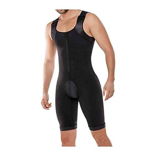 Men's Full Body Shaper Compression Abs Abdomen Shapewear Plus Size Bodysuit with Zipper Breathable (Color : Black, Size : XX-Large)