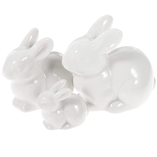 Garneck 3Pcs Ceramic Bunny Figurines Home Decor Easter Bunny White Ceramic Bunny Rabbits Decoration Ornament For Home Easter Garden Micro Landscape #TOP28