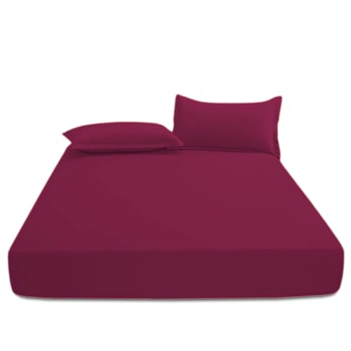 Ev Dekor Fitted Sheet Super King, Red, Deep Pocket Bedsheet 10inch (25 cm), Soft Brushed Microfiber Fabric