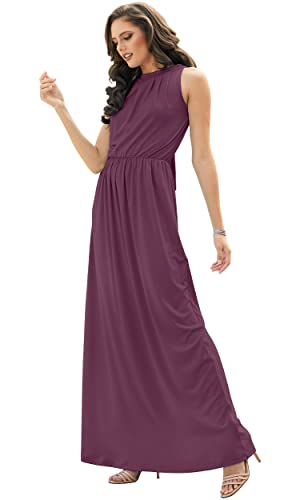 Image of KOH KOH Plus Size Womens Long Sleeveless Bridesmaid Halter Neck Wedding Party Guest Flowy Slimming Semi Formal Elegant Gala Ball Evening A-line Tall Gown Maxi Dress, Plum Dark Purple 4XL 26-28