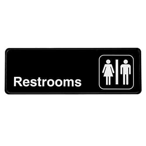 Alpine Industries Restrooms Signs - Durable Horizontal Self Adhesive Back & White Bathroom Door Sign/Placard w/Braille Lettering For Business Office & Restaurant