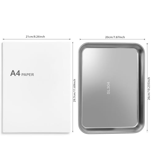 Image of JMU 2 Pack Stainless Steel Tray, SL304 Thickened Stainless Steel Surgical Tray for Medical Instruments, 10.2 inch x 7.9 inch x 1.2 inch