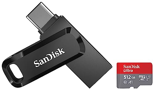 Image of SanDisk Ultra microSDXC UHS-I Card, 512GB, 150MB /s R, 10 Y Warranty, for Smartphones & Ultra Dual Drive Go USB Type C Pendrive for Mobile (Black, 128 GB, 5Y - SDDDC3-128G-I35)