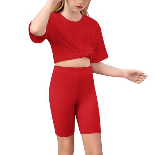 Girls Summer Outfits 2 Piece Lounge Set Short Sleeve T Shirt and Biker Shorts Tracksuit Kids Clothing Set Size 5-15Y3