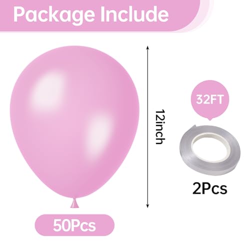 Image of KALOR 12 Inch Pearl Light Pink Balloons, 50 Pcs Shiny Latex Helium Balloons for Kid's Birthday Party, Baby Shower, Wedding, Graduate Party Decorations