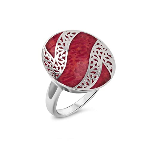 Bague corail naturel Aden's Jewels le cadeau idéal en argent 925 effet dentelle