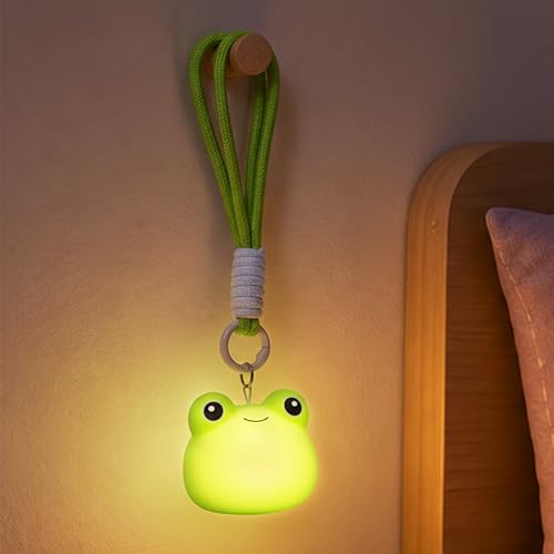 UNEEDE Mini Frog Night Light with Lanyard 8 Color Changing Rechargeable Night Light Portable Mini Kids Night Light Soft Silicone Cute Lamp for Bedroom & Camping Gifts