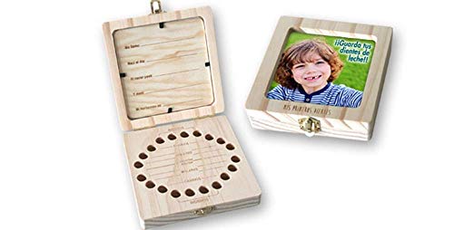 Caja de madera con portafoto para guardar los dientes de leche. Unisex....