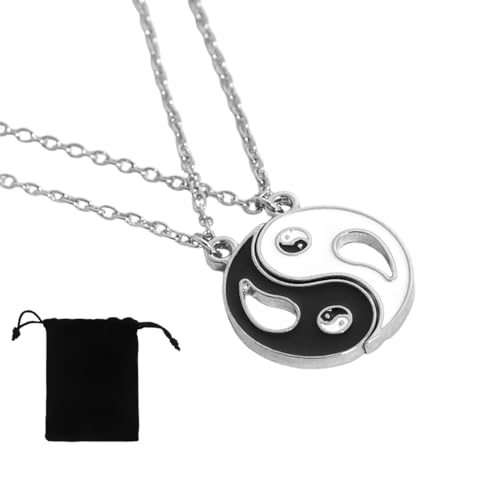 COYUN Lot de 2 colliers Lot de couple Yin Yang Taichi BFF Chaîne d'amitié Ying Yang Pendentif Collier pour couples Bijoux,Pour meilleurs amis, amoureux et...