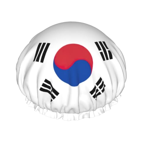 Gorro de ducha de doble capa con estampado de la bandera de la República de Corea, reutilizable, ligero, suave y ajustable para mujeres y hombres
