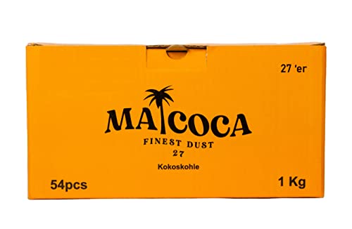 Macoca 1Kg Deluxe Grill Kohle 27mm groß aus Kokos 54 Stück Coco Briketts kaufen extra Lange Brenndauer für Grill und BBQ…