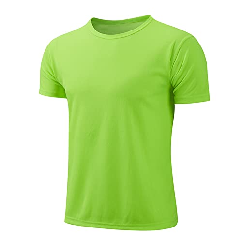 Alvivi Maglietta Sportiva Bambino Ragazzo T-Shirt Asciugatura Rapida Estivo Top Maglia Sportivo Maniche Corte Girocollo Correre Tennis Ciclismo Calcio Fitness Sportwear Verde Fluorescente 10-11 Anni