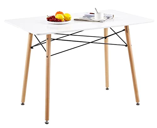 FURNITABLE Table de Salle à Manger Scandinave Design, Table de Cuisine Rectangle avec Jambes en Hêtre, 110 x 70 cm, Blanc Cover
