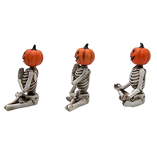 Set de 3 estatuas de esqueletos con cabezas de calabaza para Halloween miniatura 3