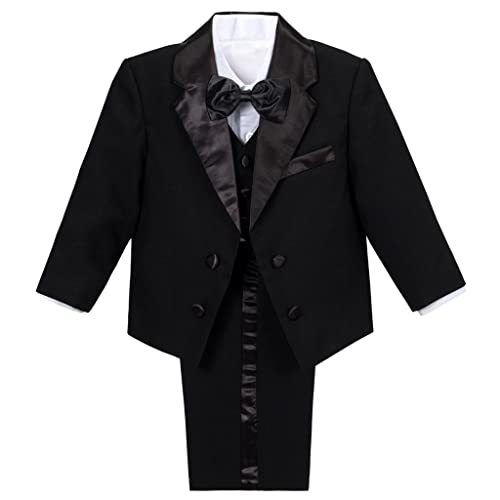 Lito Angels Esmoquin Negro Trajes y Blazers Elegantes para Bebe Niños, Conjunto de 5 Piezas (Chaqueta, Chaleco, Camisa, Pajarita y Pantalones) Talla 12 18 Meses (Número de Etiqueta 01)