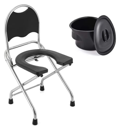 Bedside Commodes Folding Bedside Home Toilet Chair Stool Multifunctional Shower Bench with Leg Pad Bucket/Lid for Handicap, Elderly Daily Living Aids