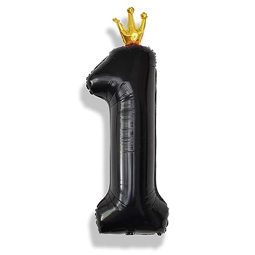 Image of Crown Black 1 Balloon Number for Girls 1st Birthday Party, 40 Inch Large Number Foil Helium Balloons 0-9, for Boys 25st Birthday Party Baby Shower Anniversary Party Decoration Supplies