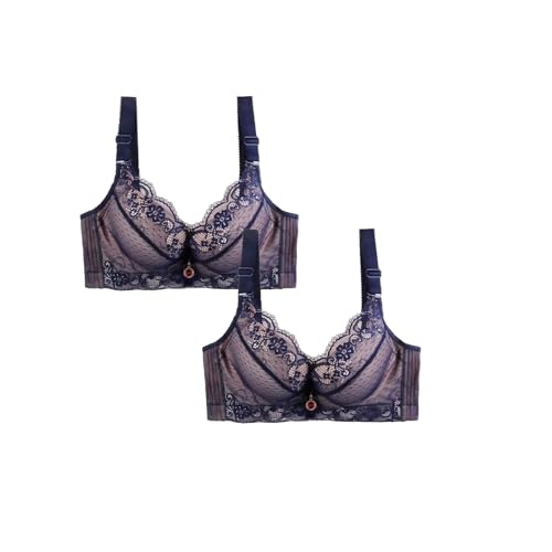 Generisch 2 sujetadores deportivos para mujer, transpirables, tallas grandes, sujetador de encaje para mujer, sujetador sexy, azul, M