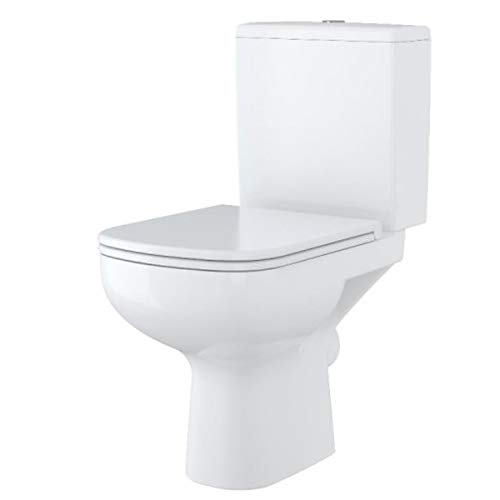 Keramik Stand- WC Toilette Komplett -Design- Set mit Spülkasten WC- Sitz aus Duroplast mit Absenkautomatik SoftClose-Funktion für waagerechten Abgang Wasseranschluss Spülrandlos Colour – Bild 5