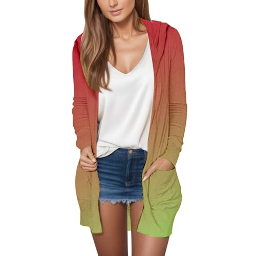 ZYXTIM Hooded Cardigan for Women Fashion Gradient Long Sleeve Long Lightweight Cardigan Open Front Casual Duster with Pockets