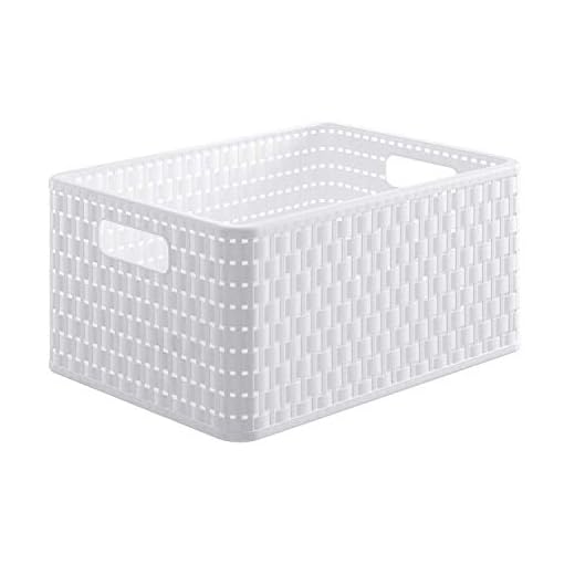 Rotho Country Caja de almacenamiento de 18l en aspecto de ratán, Plástico (PP) sin BPA, blanco, A4/18l (36.8 x 27.8 x 19.1 cm)
