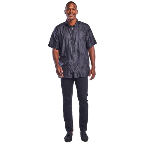 Betty Dain Nylon Barber Jacket, Short-Sleeves, Water Resistant, Machine Washable Lightweight Crinkle Antron Nylon