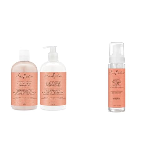 SheaMoisture Coconut & Hibiscus Curl & Shine Gift Set with Shampoo, Conditioner, and Frizz-Free Curl Mousse | Coconut & Hibiscus Bundle for Thick, Curly Hair