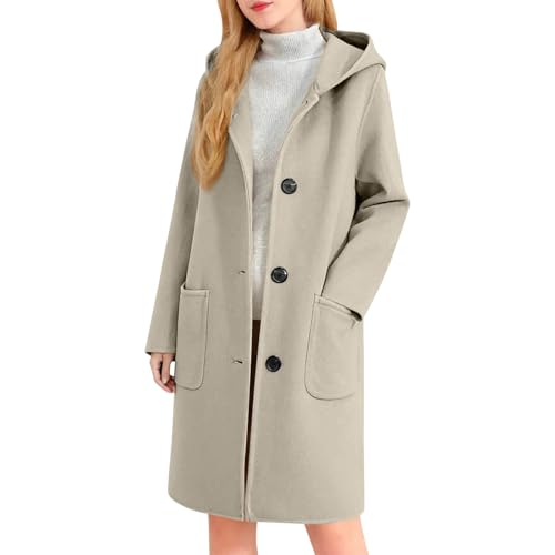 Image of Trench Coat Women Trench Coat Women with Hood - Single Breasted Notched Lapel Collar Pea Coats for Womens Fall Winter Jackets Overcoat Chocolate Brown Fall Clothing