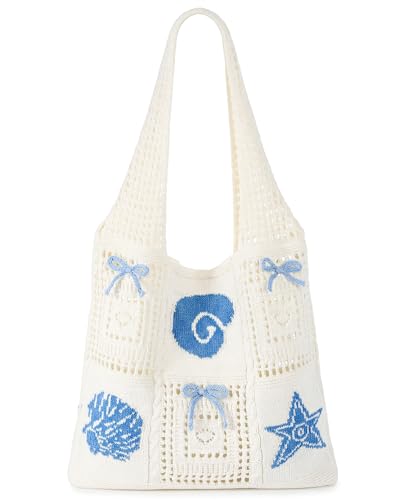 Bolsa de Playa tejida estilo crochet azul para mujeres miniatura 1
