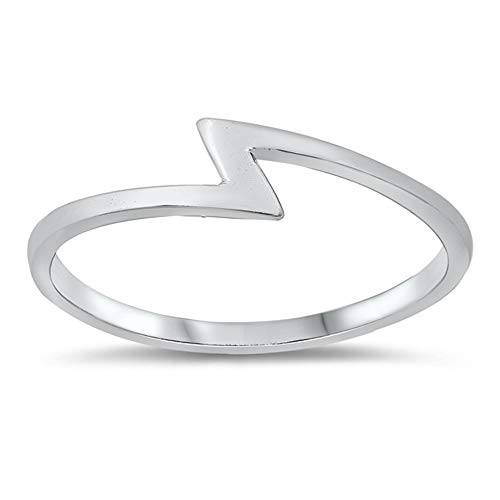 CloseoutWarehouse 925 Sterling Silver Plain Lightning Bolt Ring