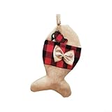 Bolsa de calcetín con forma de pez de Navidad, arpillera de Navidad, calcetines colgantes para mascotas, decoración para el hogar, chimenea, fiesta de Navidad