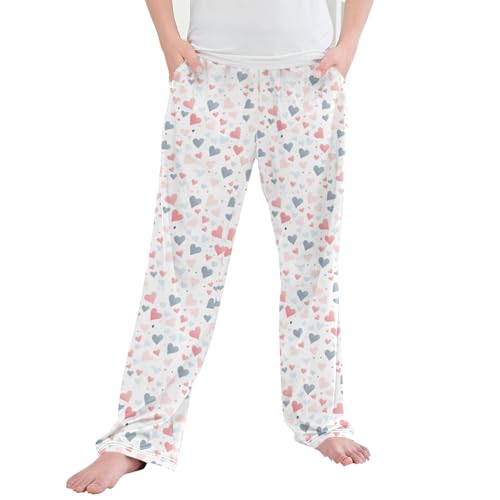 Love Heart Long Pajama Pants Elastic Waist PJ Bottoms with Pockets S A113125