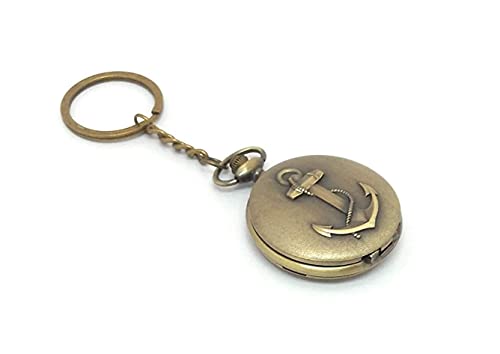 Image of AUGEN Pocket Watch Metal Keychain Anchor Retro Vintage for Gifting With Key Ring Anti-Rust (Pack Of 1)