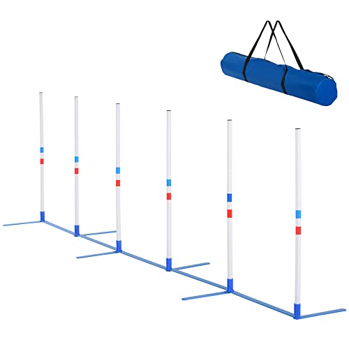 PawHut Agility Weaves Poles, Adjustable Dog Agility Kit Training Course Equipment for Puppy with Storage Bag