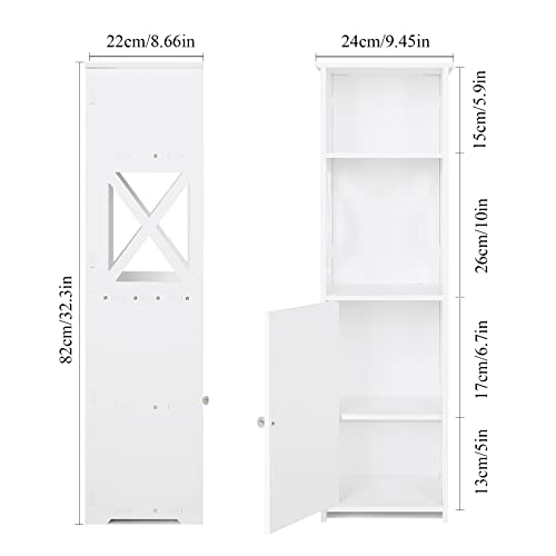 White-Bathroom-Floor-CabinetStorage-Cabinet-with-Doors-and-ShelvesFree-Standing-Tall-Slim-Side-OrganizerHome-Furniture-UnitWaterproof-Kitchen-Storage-RackWhite-Pantry-Cabinet24-x-22-x-82-cm