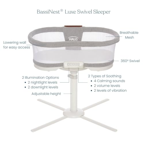 HALO BassiNest Luxe Swivel Sleeper - Over-Bed Baby Bassinet with 360° Rotation, Vibrations, White Noise, and Safe Close-Sleeping Design, Dove Grey Tweed - image 2