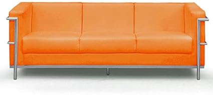 Amazon タンスのゲン ソファー 3人掛け 幅186cm デザイナーズ ソファー Le Corbusier 脚 スチール Pvc オレンジ 33010023 T3 70153 超大型商品 ソファ カウチ オンライン通販