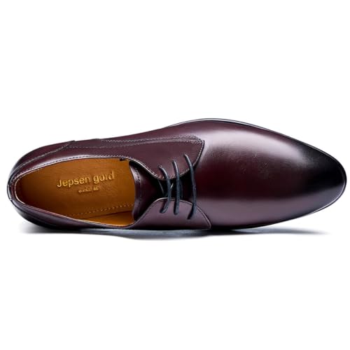 Image of Men's Dress Shoes, Genuine Leather Oxford Shoes for Men, Wingtip Brogue and Plain Toe Lace Up Formal Business Wedding Derby Shoes