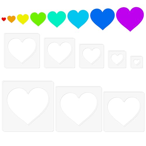 16Pcs Heart Stencils for Drawing Large to Small Different Sizes Heart Templates for Painting on Wood Reusable Plastic Spray Paint Stencil Hearts Drawing Tool for Walls Arts Paper Home School