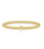 Wowshow Gold Bracelets for Women, 18K Gold Plated Stretch Initial Beaded Bracelets with Letter E Charm Jewelry Gifts for Mother Birthday